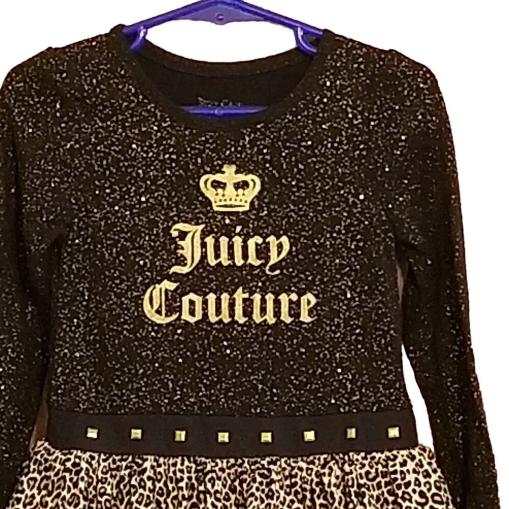 JUICY COUTURE Vintage Baby Toddler Dress 24 Mos Leopard Sparkle‎ Spell Out Black
